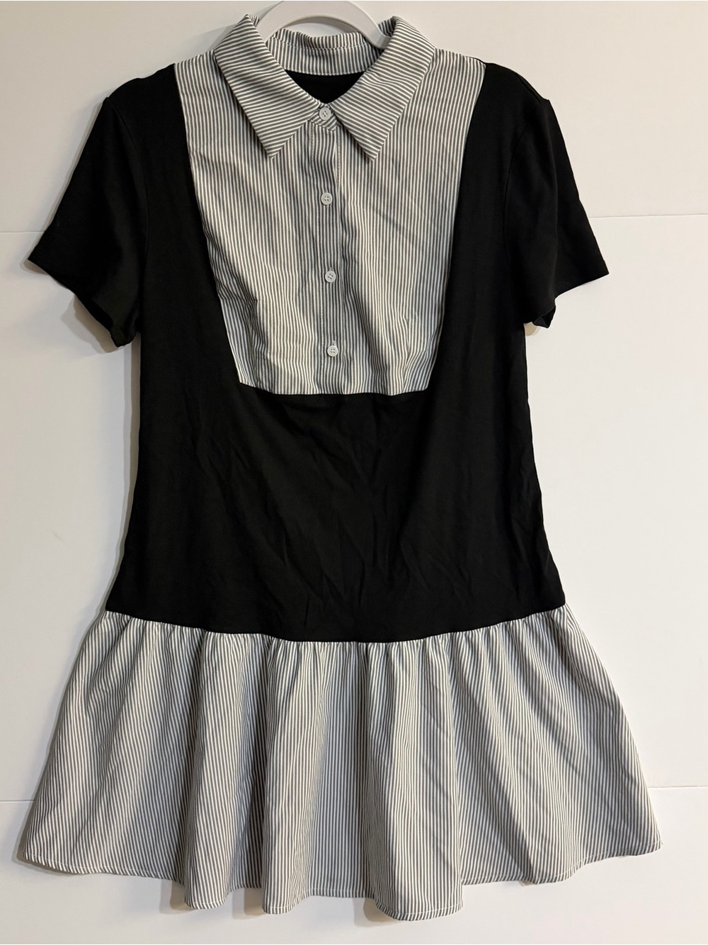 Girls' Black & White Striped Panel Dress